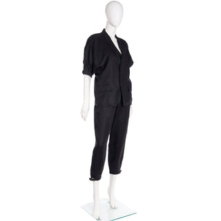 Vintage 1989 Comme des Garcons 2 pc Black Linen Jacket & Pants Outfit Size M