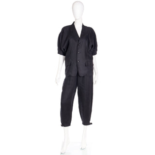 1989 Comme des Garcons 2 pc Black Linen Jacket & Pants Outfit