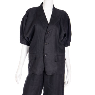 Vintage 1989 Comme des Garcons 2 pc Black Linen Jacket & Pants Outfit
