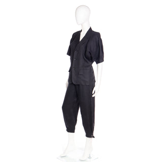 1989 Comme des Garcons 2 pc Black Linen SS Jacket & Pants Outfit