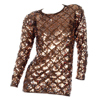 Vintage Copper Sequins Beaded Knit Pullover Sweater Top Medium
