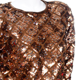 Vintage Copper Sequins Beaded Knit Pullover Sweater Top Beads