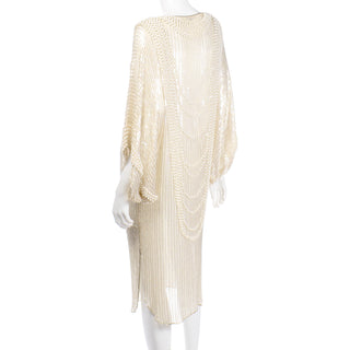 Vintage Pierre Cardin hand beaded ivory silk wedding dress or evening gown with pearls 