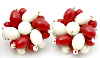 1950's Vintage Coil Bracelet & Earrings Set Red White Beads - Dressing Vintage