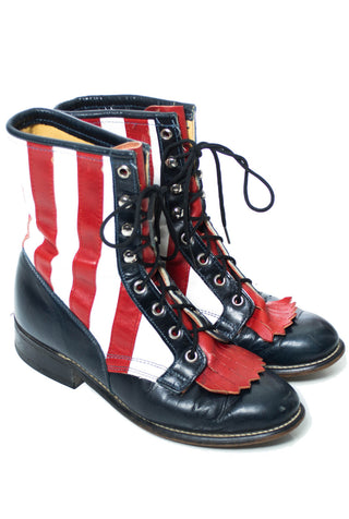 Laredo Vintage Boots American Flag USA red white and blue 7M - Dressing Vintage