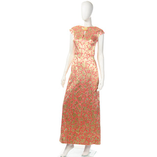 Vintage 1960s Red & Metallic Gold Evening Dress sz 12 Gown