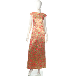 Vintage 1960s Red & Metallic Gold Evening Dress Full length gown