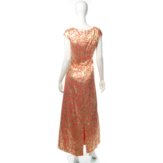 Vintage 1960s Red & Metallic Gold Evening Dress Size 12