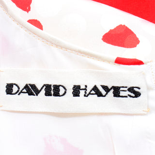 David Hayes Red and White Abstract Print Silk Dress and Cropped Jacket rare