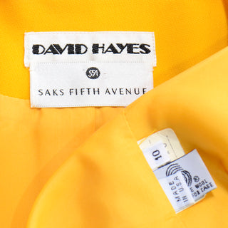 Vintage David Hayes 1980s Yellow Longline Blazer Jacket Saks Fifth Avenue