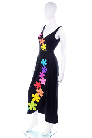 1960s DeWeese Designs Rainbow Floral One Piece Swim Set w/ Maxi Skirt