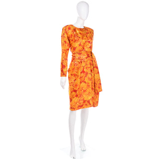 Documented 1989 Yves Saint Laurent Orange Metallic Vintage Floral Runway Dress