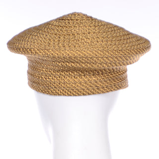 1990s Debbie Rhodes Golden Brown Woven Vintage Beret Style Hat