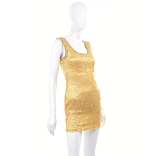 Gold Stretch Lace Bodycon Mini Dress