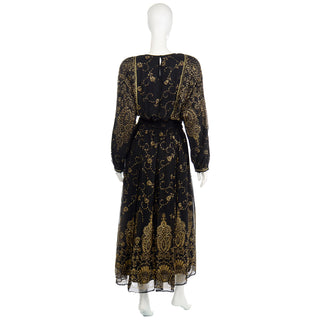 Diane Freis Vintage Black & Gold Glitter Evening Dress gown