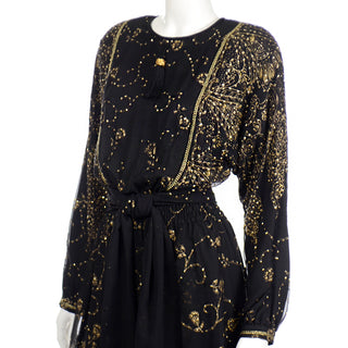 Diane Freis Vintage Black & Gold Glitter Evening Dress 1980s vintage gown