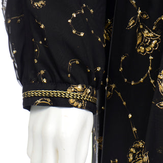 1980s Diane Freis Vintage Black & Gold Glitter Evening Dress shimmering evening gown