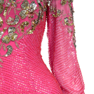 Diane Freis Pink Evening Dress Beaded Vintage Gown 1980s drama