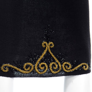 1980s Diane Freis Black 2 Piece Vintage Dress W Lace & Gold Bead Embroidery unique
