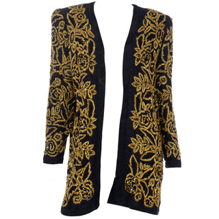 Diane Freis Vintage Gold Heavily Beaded Embroidered Black Jacket 100% silk