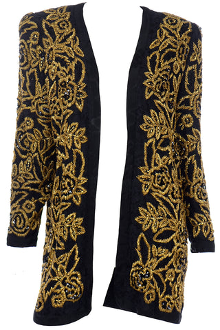 Diane Freis Vintage Gold Heavily Beaded Embroidered Black Jacket