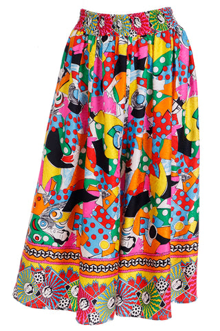 1980s Diane Freis Colorful Novelty Face Print Silk Skirt