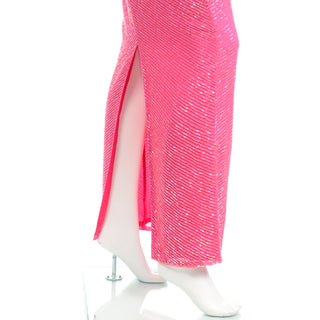 1980s Vintage Diane Freis Pink Evening Dress Beaded Vintage Gown w slit