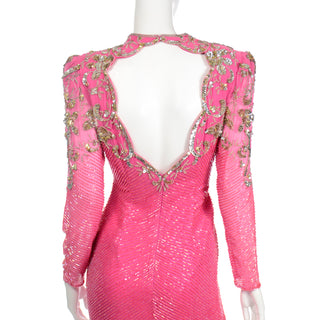 Full length Diane Freis Pink Evening Dress Beaded Vintage Gown