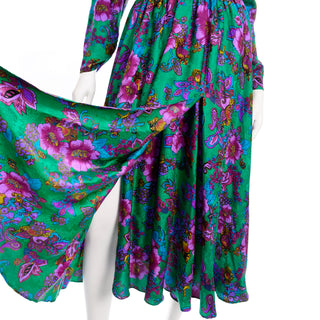1980s Diane Freis Colorful Floral Silk Vintage Dress bold color
