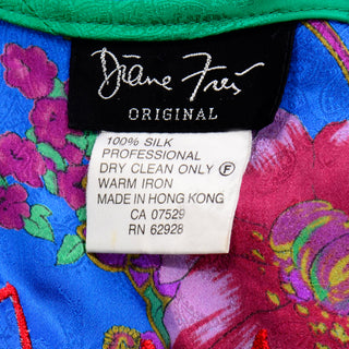 1980s Diane Freis Original Colorful Floral Silk Vintage Dress