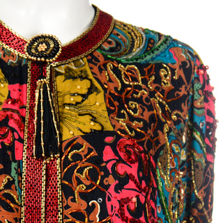 Diane Freis Beaded Jacket Colorful Baroque Print Vintage Swing Coat unique design