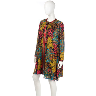 Diane Freis Beaded Jacket Colorful Baroque Print Vintage Swing Coat in Red, Gold, Blue and Black