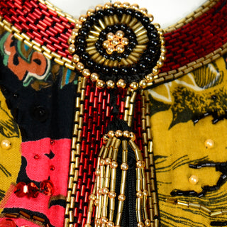Diane Freis Beaded Jacket Colorful Baroque Print Vintage Swing Coat snap closure