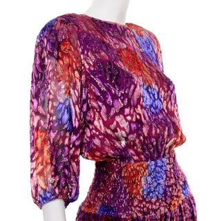 Diane Freis Purple Silk Velvet Vintage Dress W Open Lattice Back