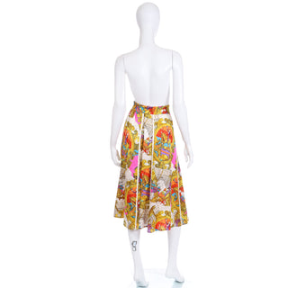 1980s Diane Freis Vintage Silk Circus Novelty Print Skirt Made in Hong Kong