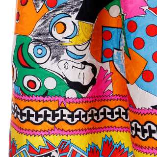 1980s Diane Freis Colorful Novelty Abstract Face Print Silk Skirt