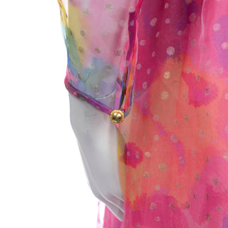 Diane Freis Vintage Pink watercolor gold Dot Ruffled Organza Long Dress 