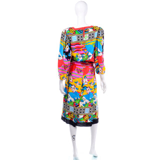 1980s Vintage Diane Freis Bold Colorful Silk Day Dress 10