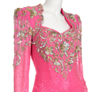 Dramatic Diane Freis Pink Evening Dress Beaded Vintage Gown Sequins