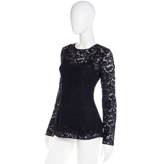 2000s Dolce & Gabbana Black Lace Long Sleeve Top Blouse