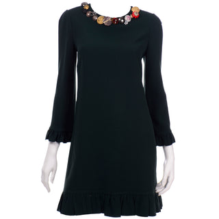 Dolce & Gabbana Green Knit Button Dress with Ruffles Size 10