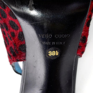 Dolce & Gabbana Animal Print Shoes in Red & Black Spotted Fur Slingback Heels 38.5