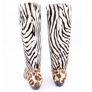 1990s Donald Pliner Pony Fur Zebra Stripe Brown & Cream Boots Sz 7