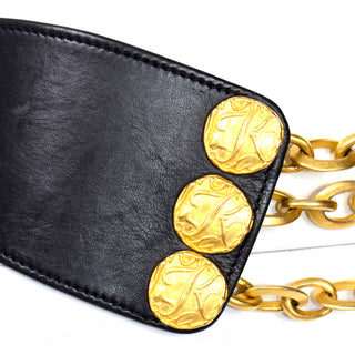 Rare Vintage Donna Karan Robert Lee Morris Gold & Black Leather Belt Adjustable Size
