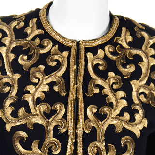 1990s Donna Karan Baroque Black Jacket w Gold embroidered Sequins rare