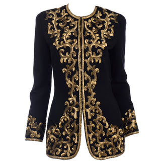 1990s Donna Karan Baroque Black Jacket w Gold embroidered Sequins Rare 3d Design