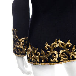 1990s Donna Karan Baroque Black Jacket w Gold embroidered Sequins 3d effect