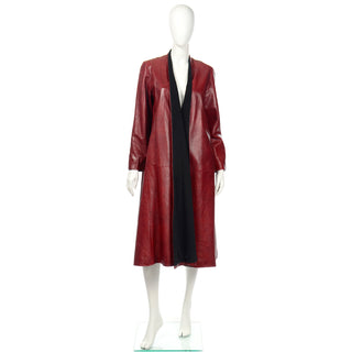 1990s Donna Karan Oxblood Leather Swing Coat