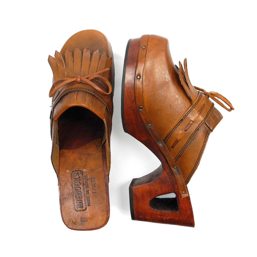 1970 Leather Wooden Clogs
