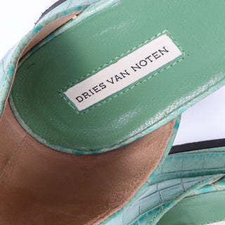 2000s Dries Van Noten Green Leather Alligator Embossed Sandals Shoes